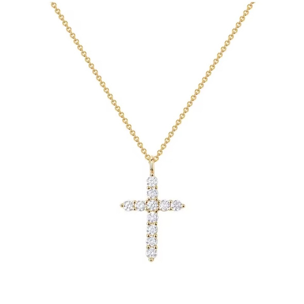 Gold Cross Necklace with Simulated Diamonds Religious Pendant‎ Jewelry